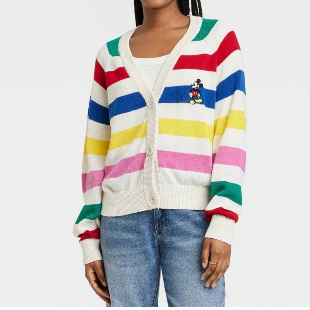 Disney Mickey Mouse 100th Anniversary Multi-color Striped Cardigan